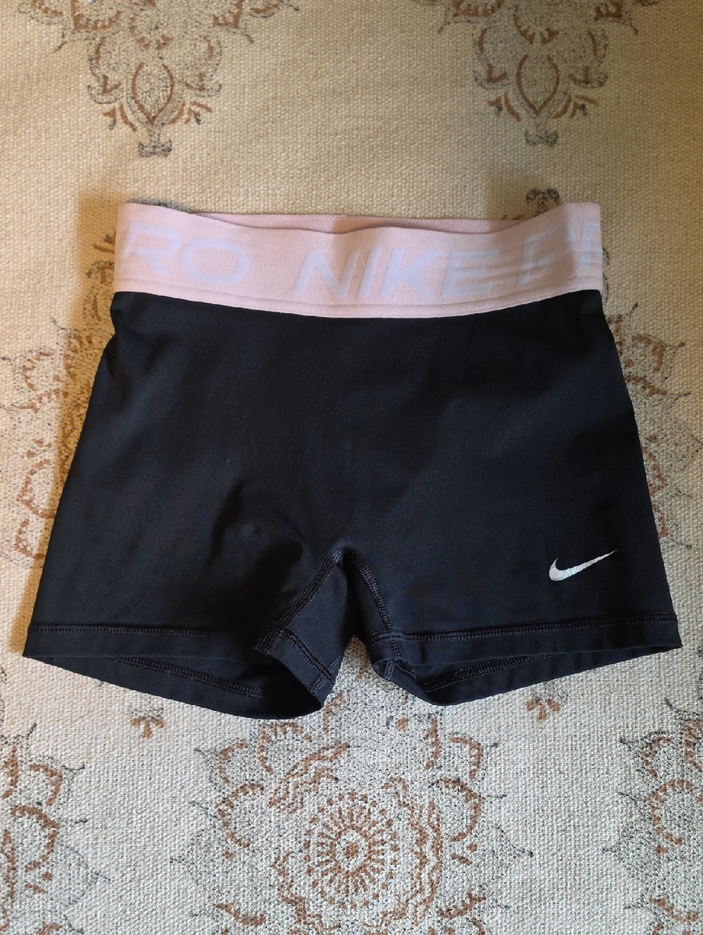 Nike Pro 3" Black Training Shorts with Light Pink Waistband